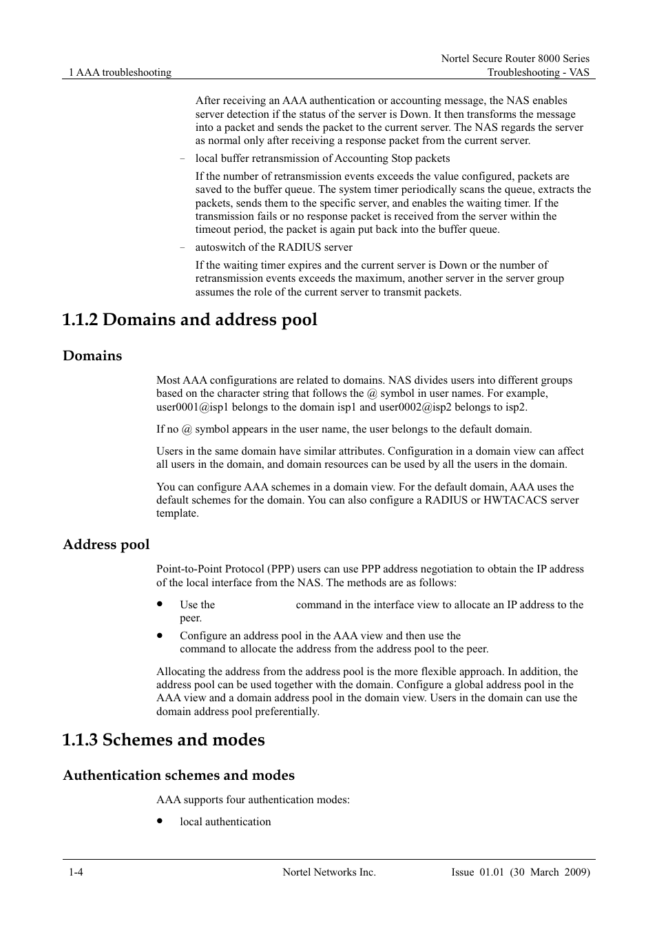 2 domains and address pool, Domains, Address pool | 3 schemes and modes, Authentication schemes and modes, 2 domains and address pool -4, 3 schemes and modes -5 | Panasonic 8000 User Manual | Page 22 / 156