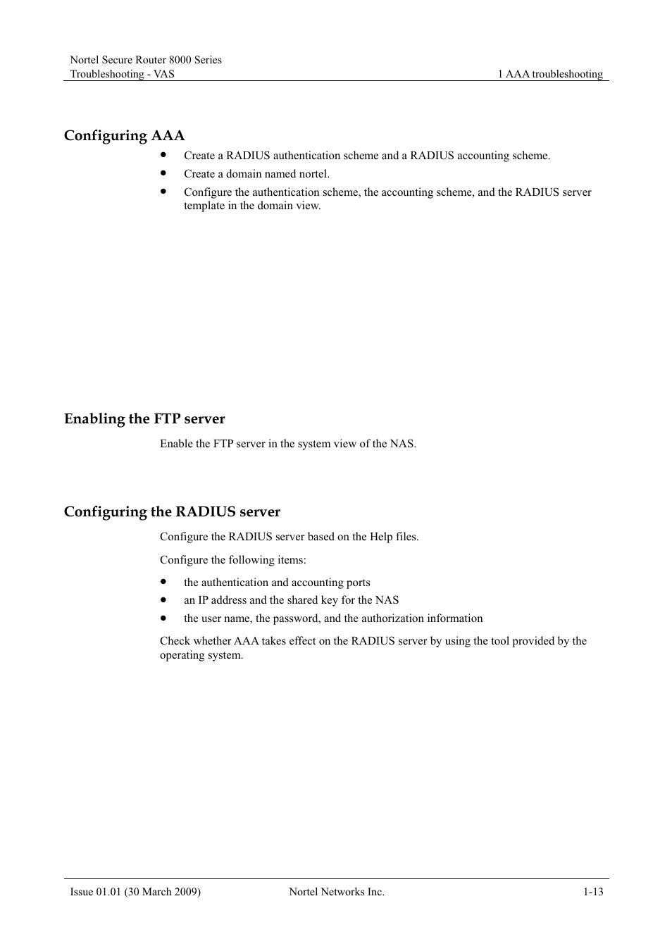 Configuring aaa, Enabling the ftp server, Configuring the radius server | Panasonic 8000 User Manual | Page 31 / 156