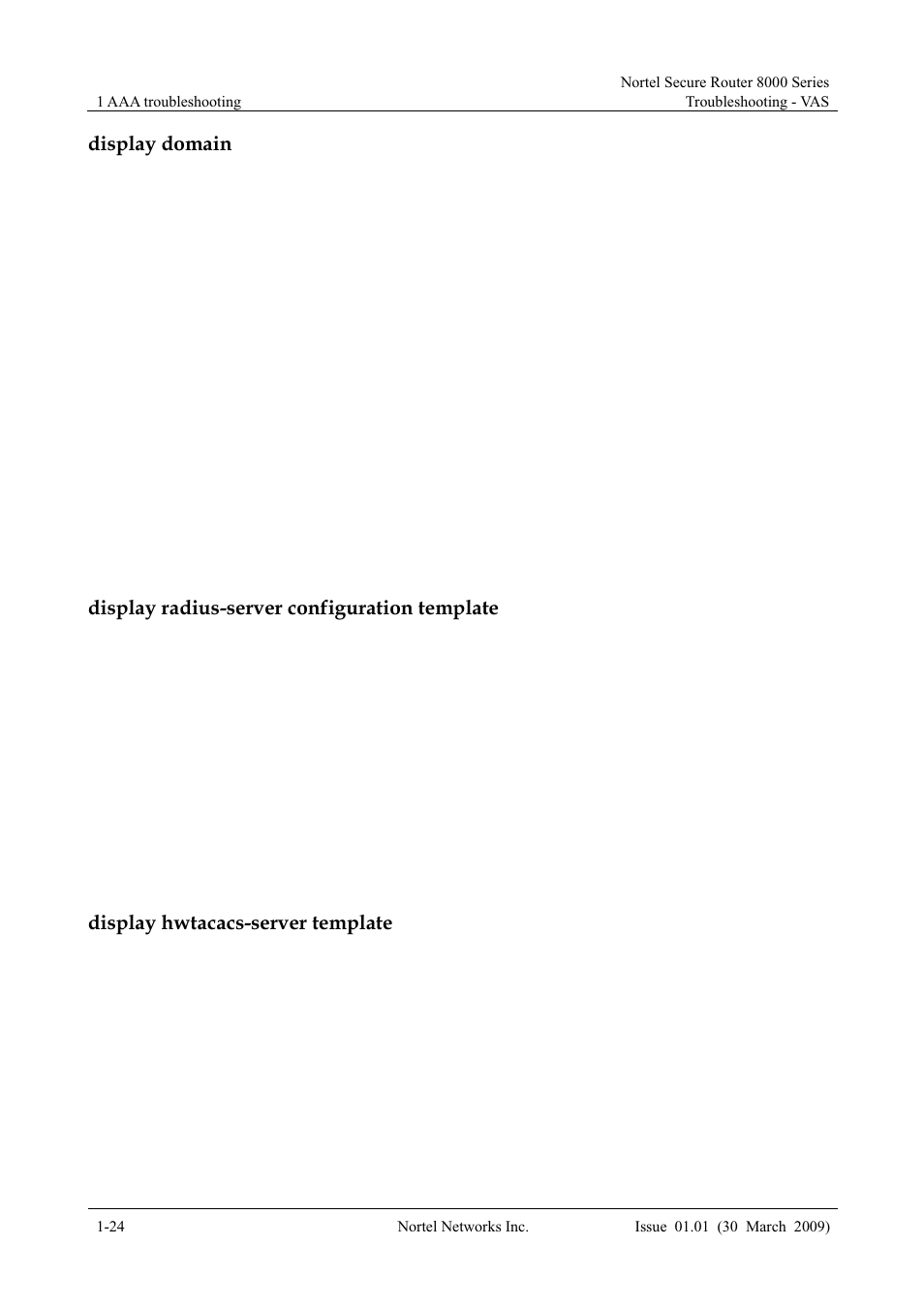Display domain, Display radius-server configuration template, Display hwtacacs-server template | Panasonic 8000 User Manual | Page 42 / 156