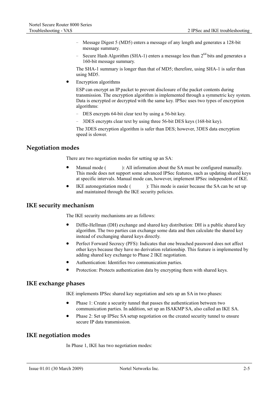 Negotiation modes, Ike security mechanism, Ike exchange phases | Ike negotiation modes | Panasonic 8000 User Manual | Page 52 / 156