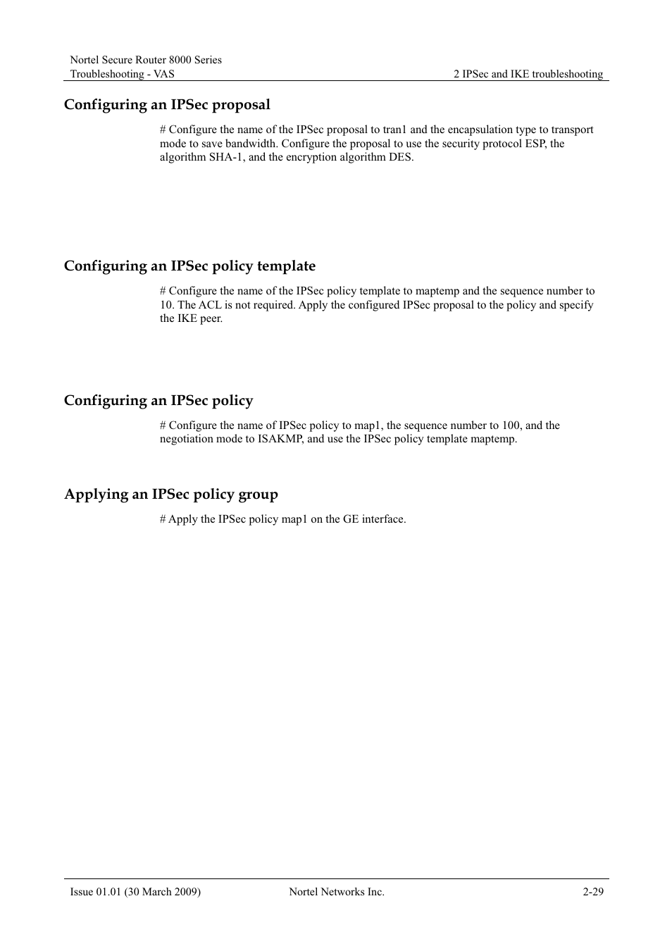 Configuring an ipsec proposal, Configuring an ipsec policy template, Configuring an ipsec policy | Applying an ipsec policy group | Panasonic 8000 User Manual | Page 76 / 156