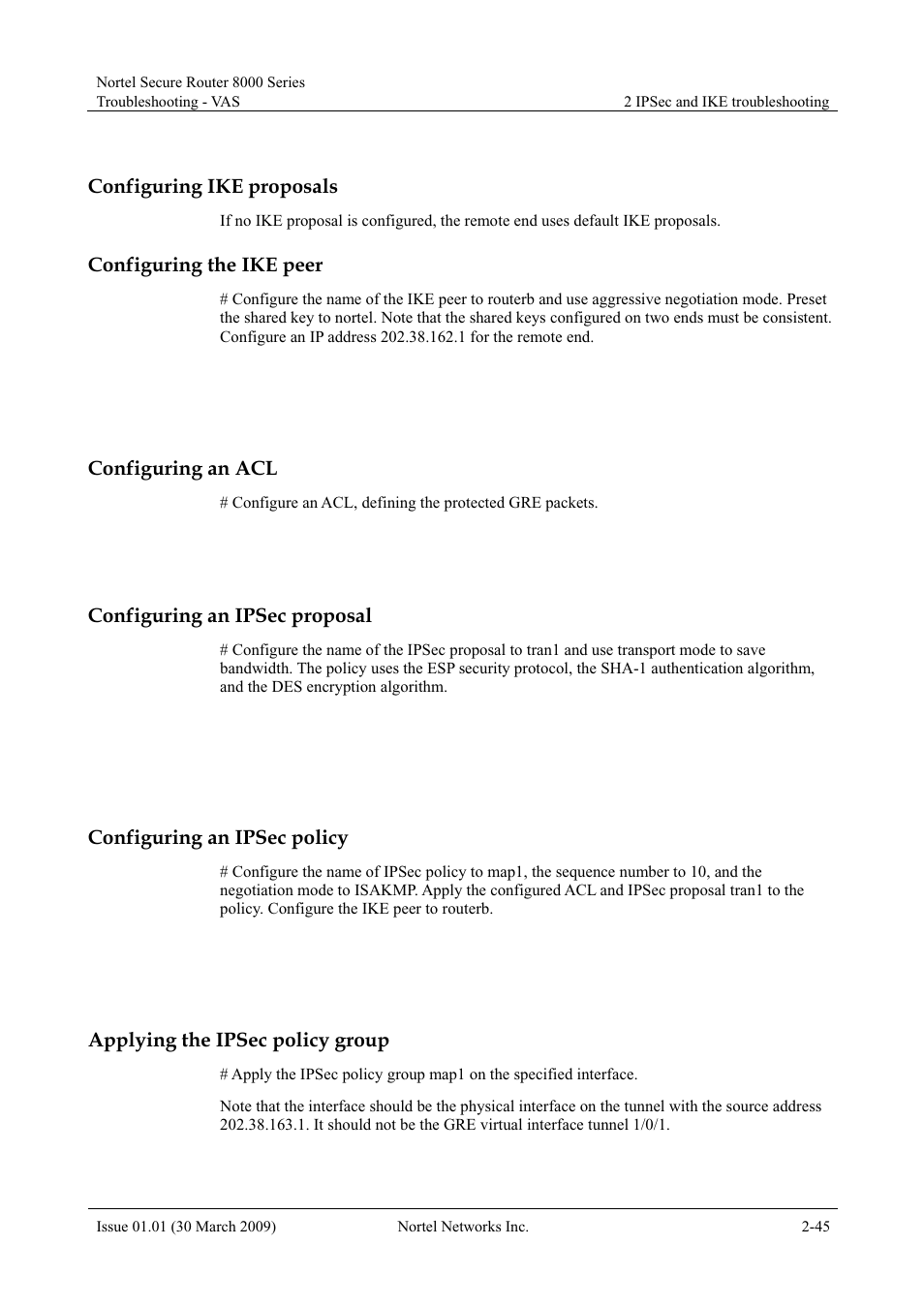 Configuring ike proposals, Configuring the ike peer, Configuring an acl | Configuring an ipsec proposal, Configuring an ipsec policy, Applying the ipsec policy group | Panasonic 8000 User Manual | Page 92 / 156