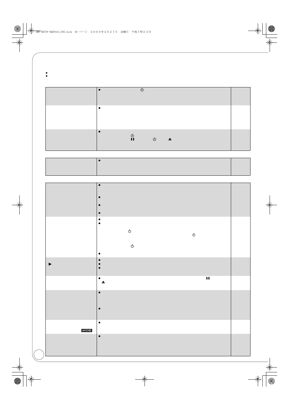 Troubleshooting guide | Panasonic DMP-BD70V User Manual | Page 40 / 52