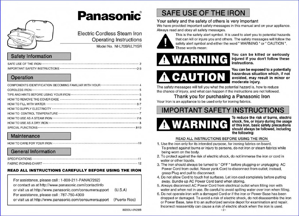 Panasonic L71SR User Manual | 12 pages