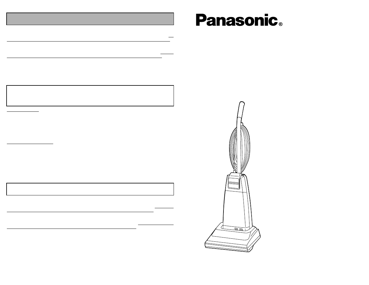 What to do when service is needed, Service apres-vente, Cuando necesita servicio | Mc-v120, Commercial aspiradora, Commercial vacuum cleaner aspirateur commercial | Panasonic MC-V120 User Manual | Page 40 / 40