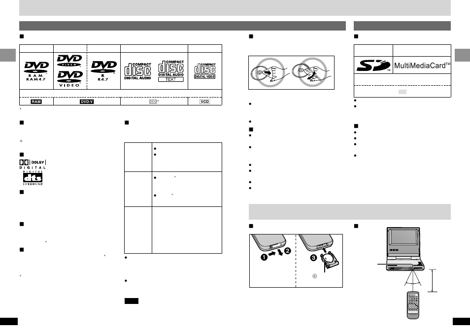 Disc and card information, The remote control | Panasonic DVD-LV65 User Manual | Page 5 / 22