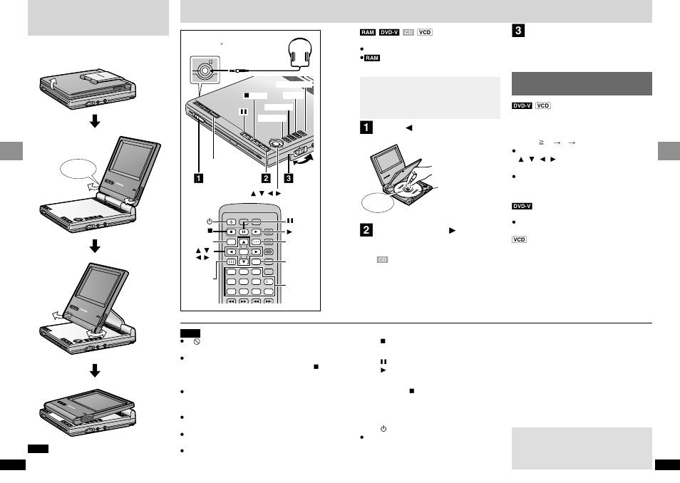 Basic operations, Adjusting the angle of the lcd, Playing discs | Chg í | Panasonic DVD-LV65 User Manual | Page 7 / 22