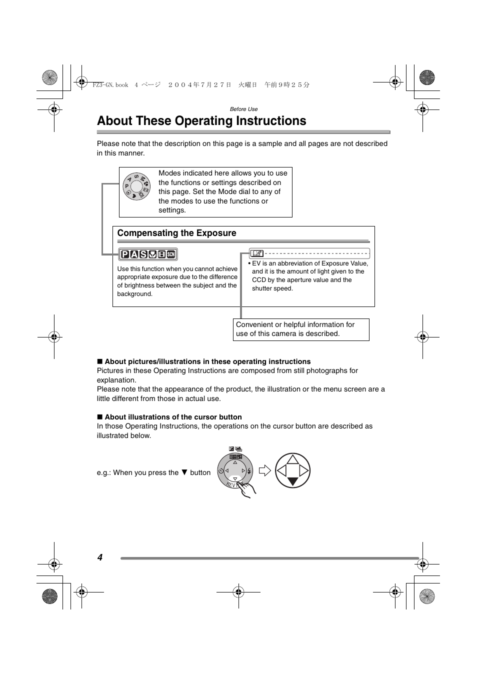 About these operating instructions, Compensating the exposure | Panasonic DMC-FZ3GN User Manual | Page 4 / 112