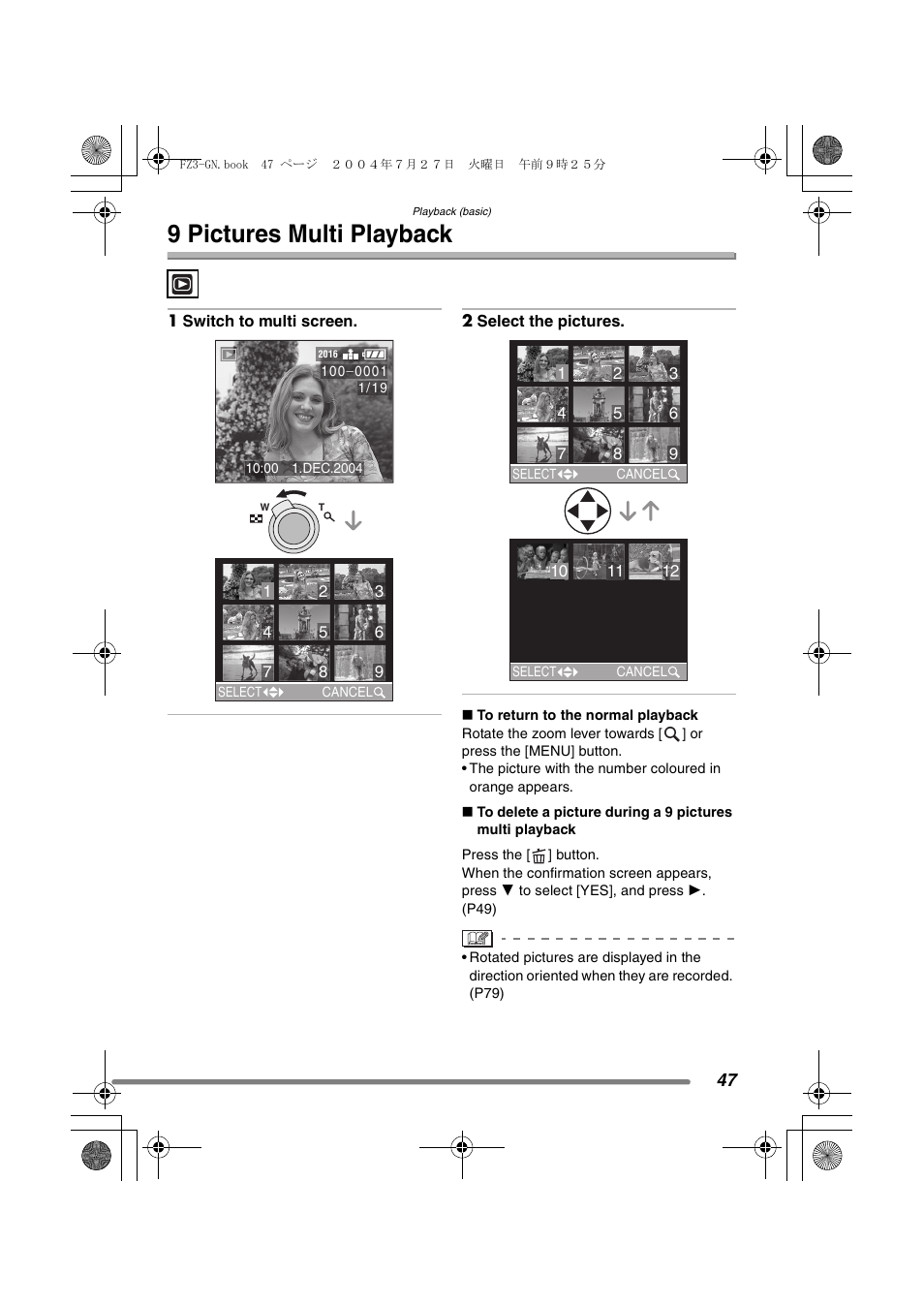 9 pictures multi playback | Panasonic DMC-FZ3GN User Manual | Page 47 / 112