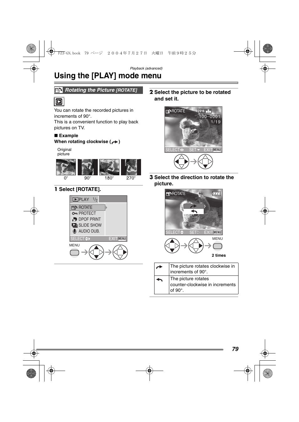 Using the [play] mode menu | Panasonic DMC-FZ3GN User Manual | Page 79 / 112