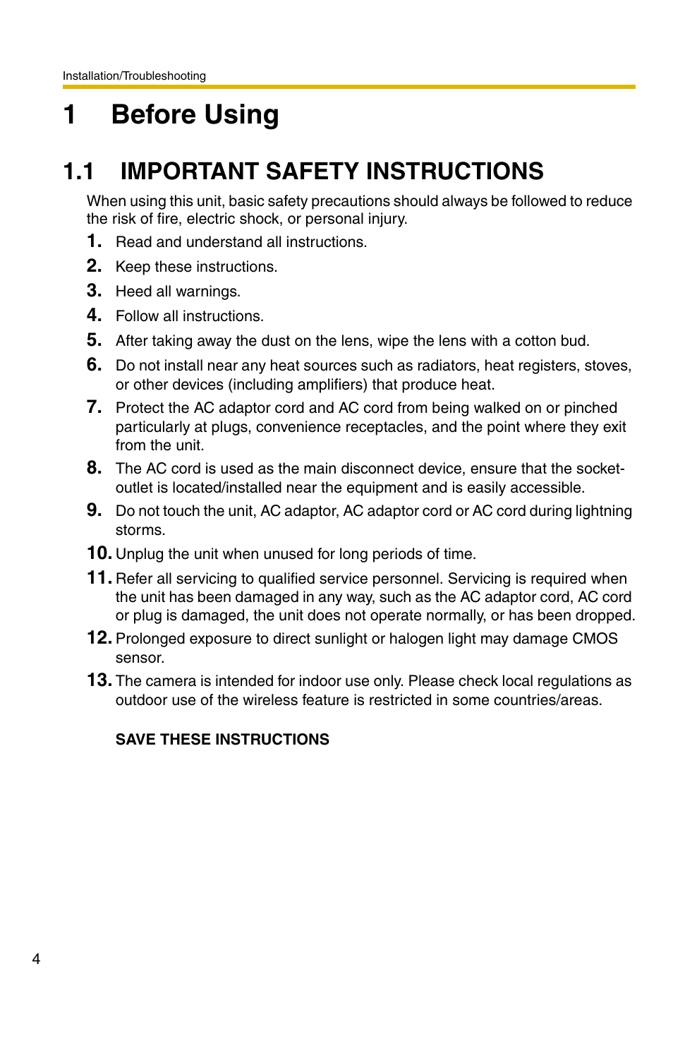 1 before using, 1 important safety instructions, 1before using | Panasonic BL-C30 User Manual | Page 4 / 36