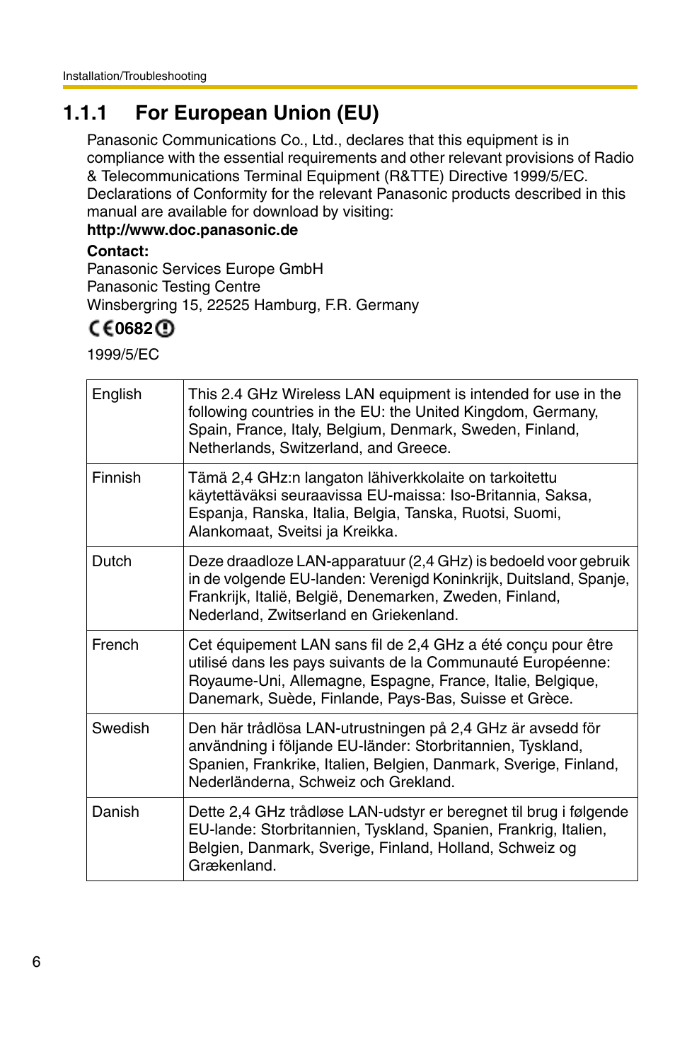 1 for european union (eu) | Panasonic BL-C30 User Manual | Page 6 / 36