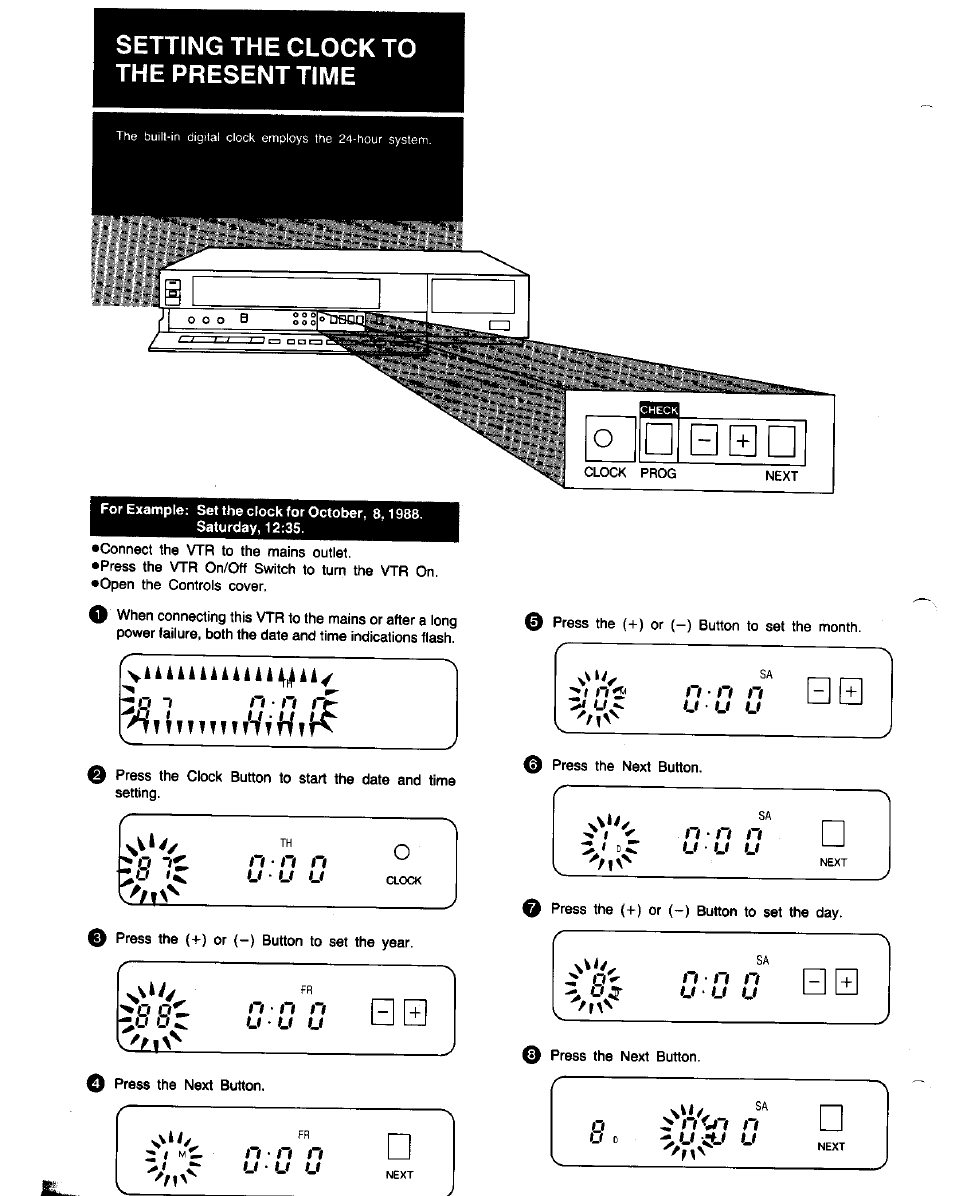 Setting the clock to the present time, U u u, U ' u u □ 0 | Panasonic NV-G21 User Manual | Page 12 / 32