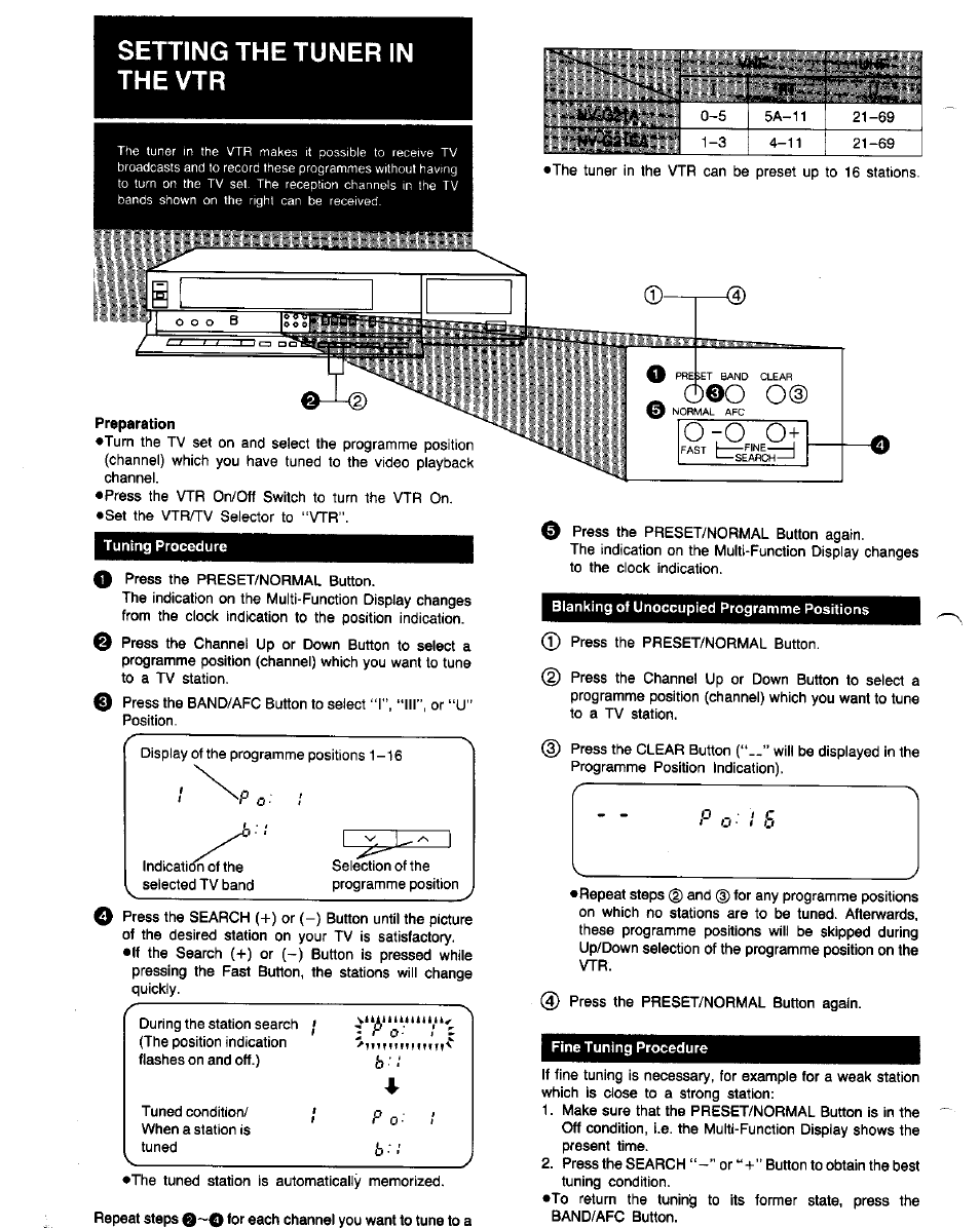 Setting the tuner in the vtr | Panasonic NV-G21 User Manual | Page 14 / 32