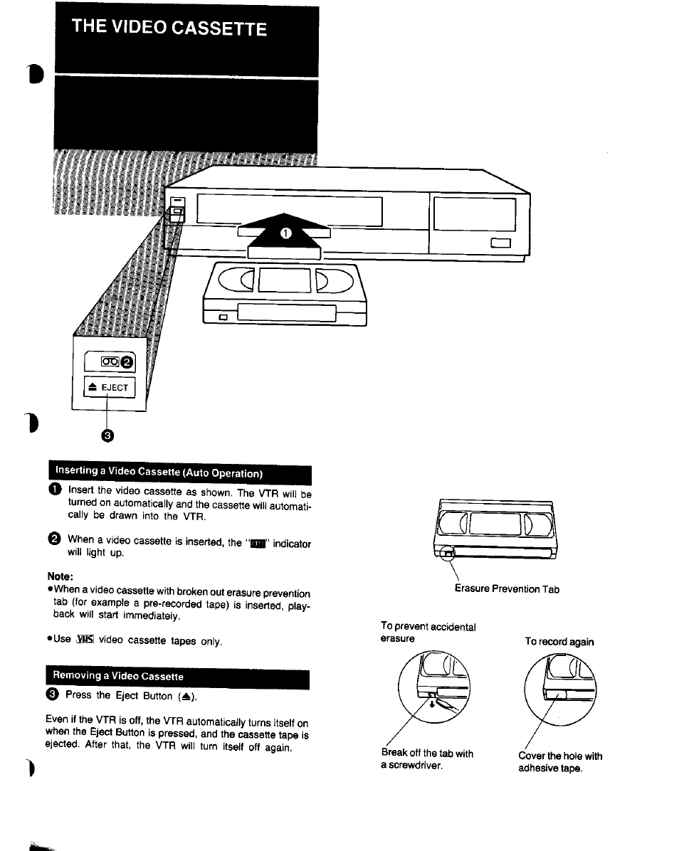 Note, The video cassette | Panasonic NV-G21 User Manual | Page 15 / 32