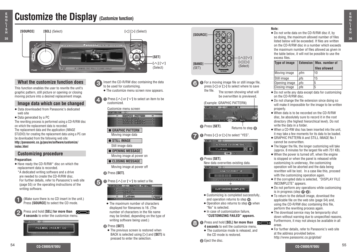 Customize the display | Panasonic C9700U User Manual | Page 22 / 33