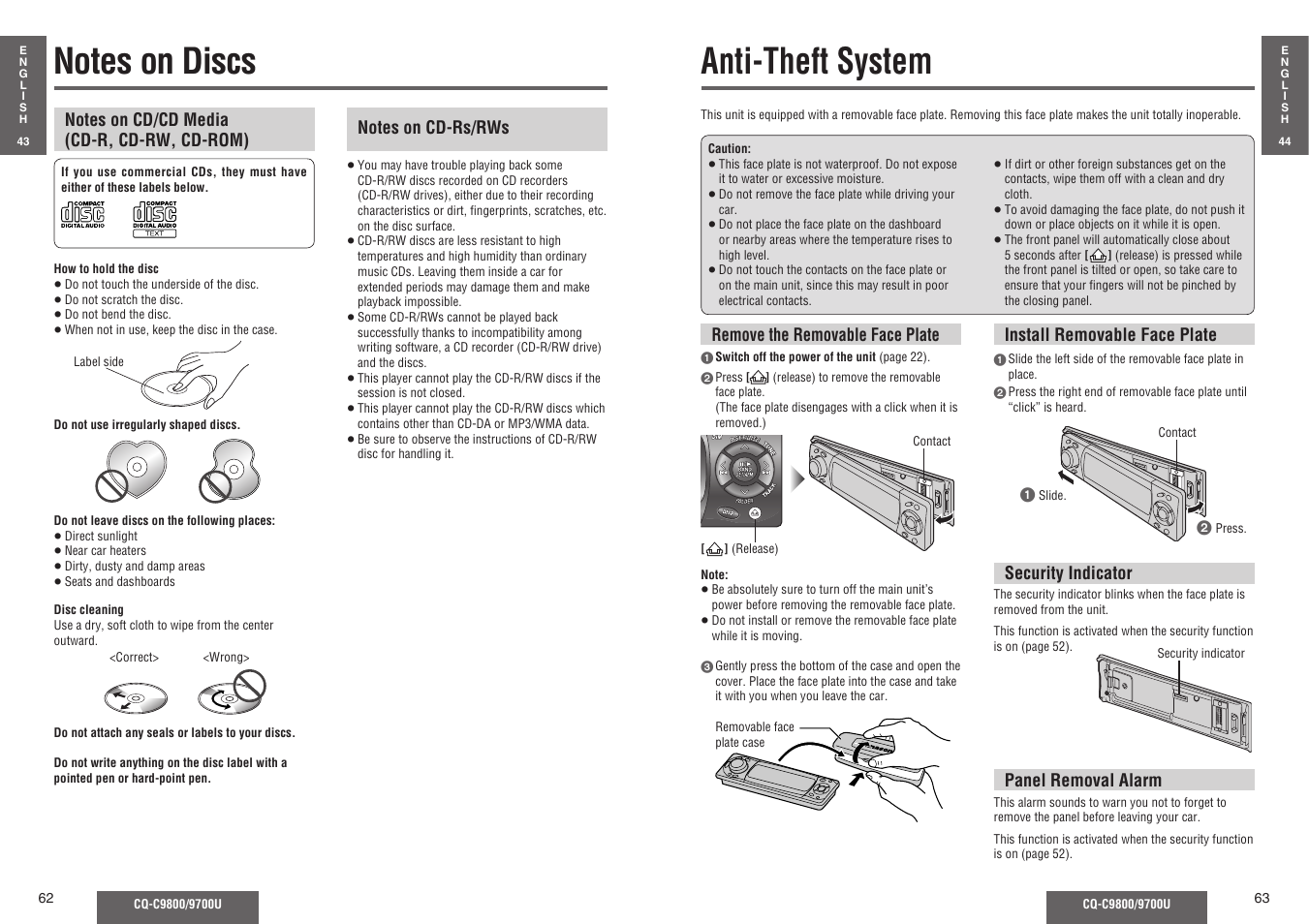 Notes on discs, Anti-theft system | Panasonic C9700U User Manual | Page 26 / 33