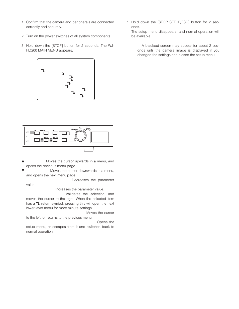 Displaying wj-hd200 main menu, Buttons and dials used for setup, Closing wj-hd200 main menu | Panasonic WJ-HD200 User Manual | Page 22 / 92