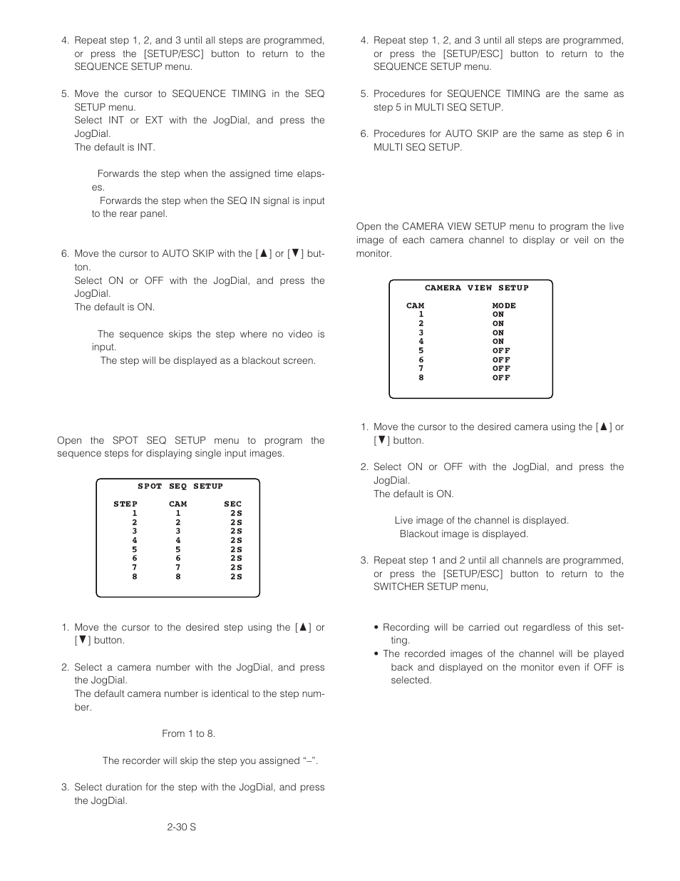Spot sequence setup spot seq setup, Camera view setup camera view setup | Panasonic WJ-HD200 User Manual | Page 40 / 92