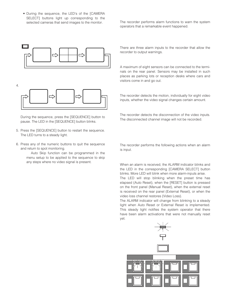 Alarm control function, Alarm input, Connected alarm sensors | Built-in motion detector, Built-in video loss detector, Alarm output, Front panel indicators | Panasonic WJ-HD200 User Manual | Page 44 / 92