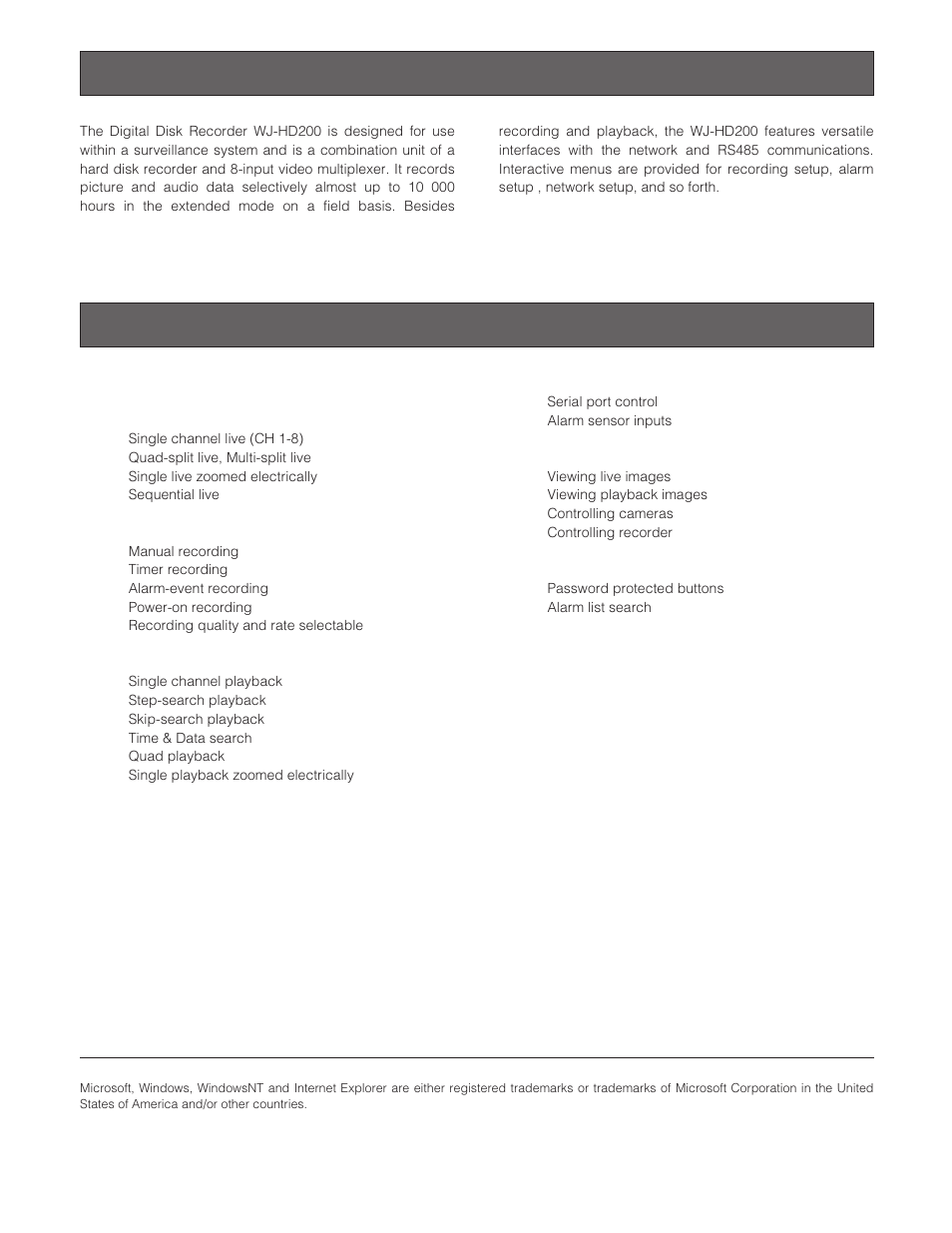 Preface, Features | Panasonic WJ-HD200 User Manual | Page 5 / 92