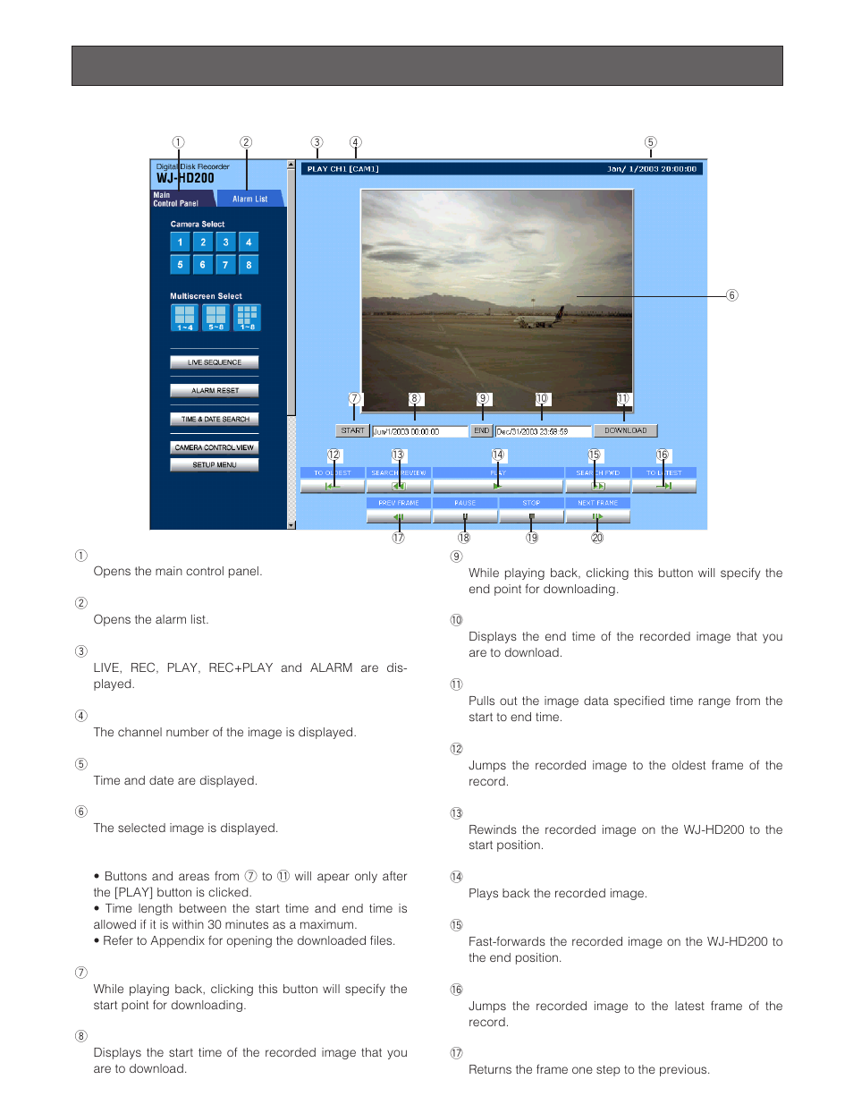 Operating wj-hd200, Main panel | Panasonic WJ-HD200 User Manual | Page 71 / 92