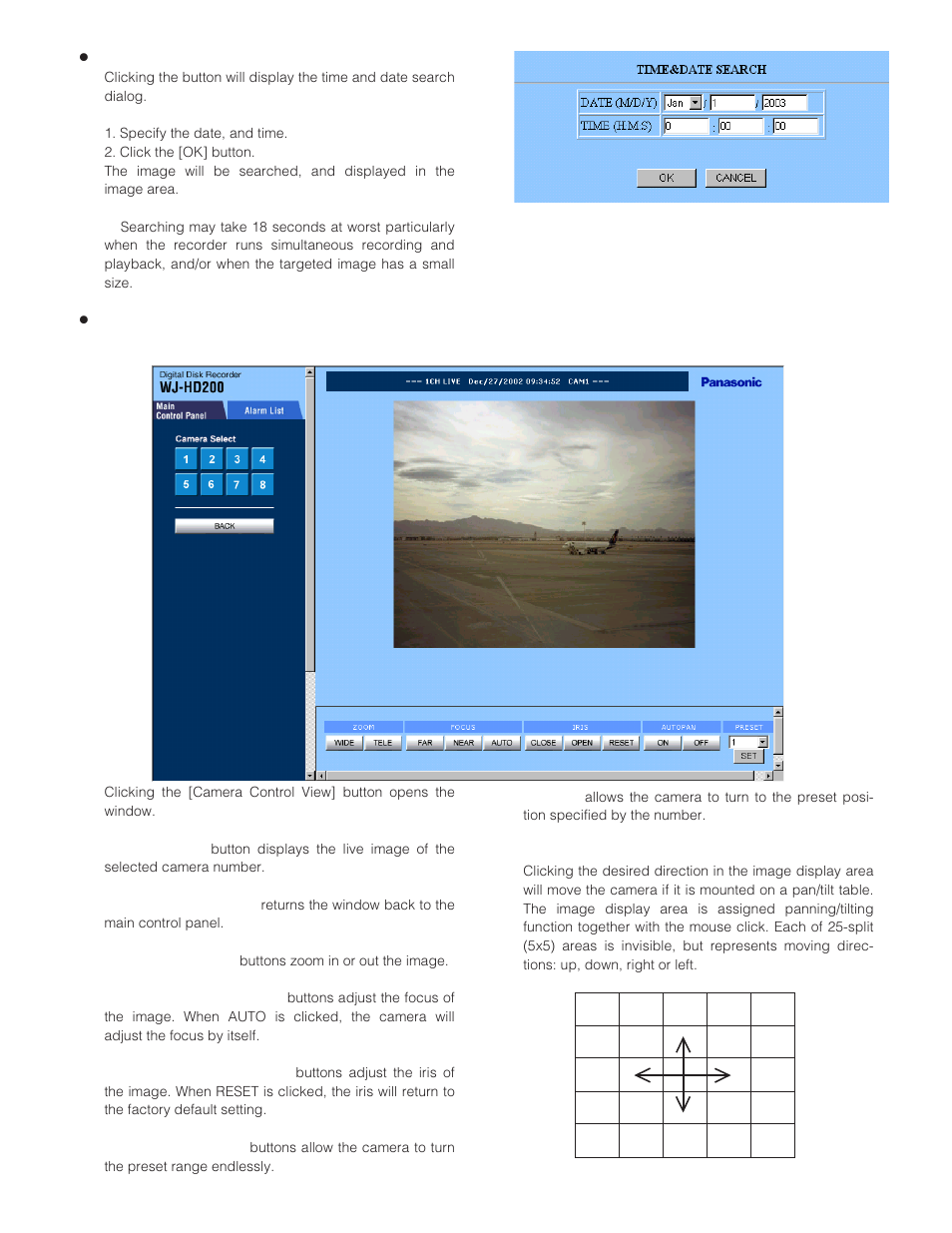 Time & date search button (time&date search), Camera control view button (camera control view) | Panasonic WJ-HD200 User Manual | Page 73 / 92