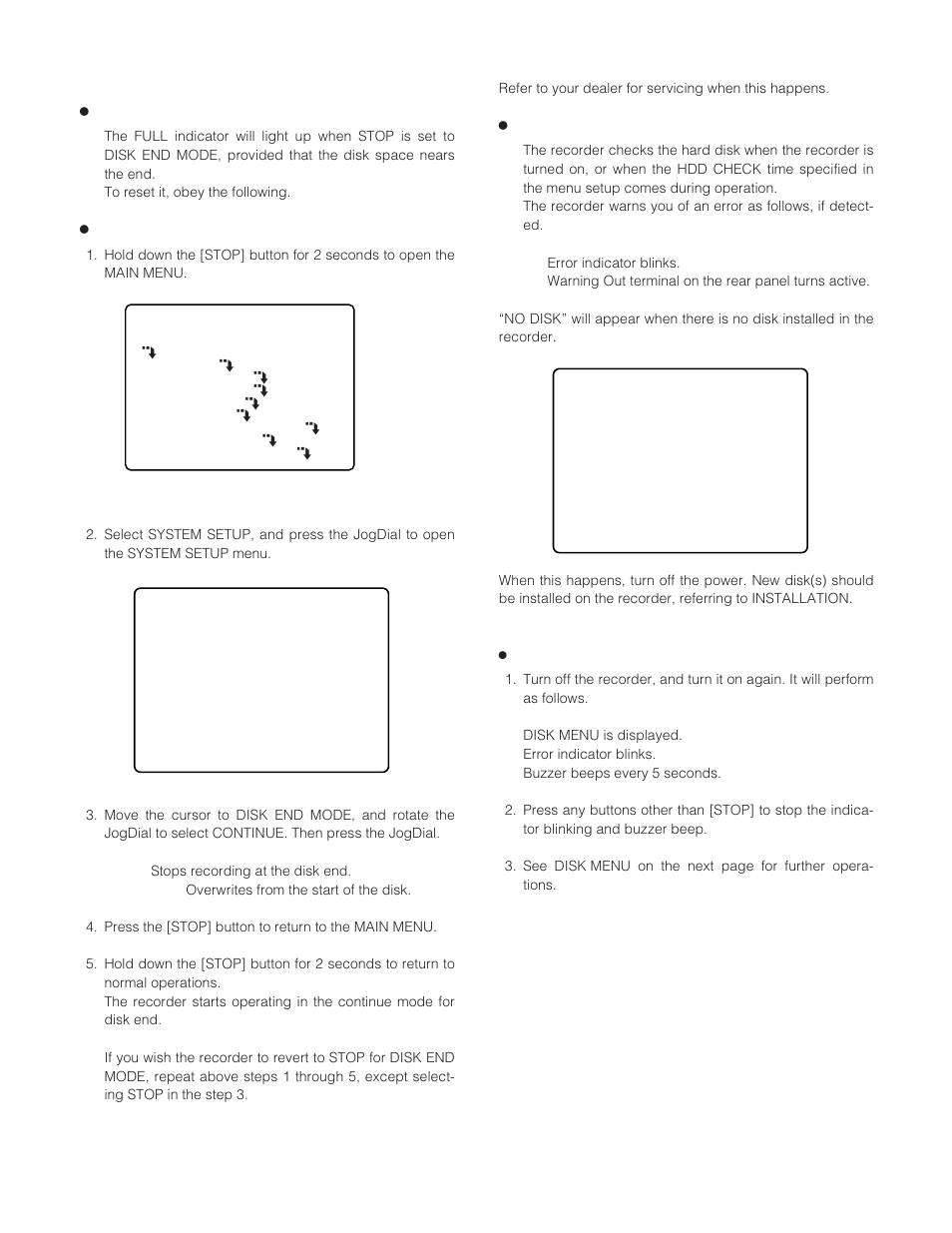 When full indicator is lit (resetting disk end), When error indicator is lit | Panasonic WJ-HD200 User Manual | Page 86 / 92