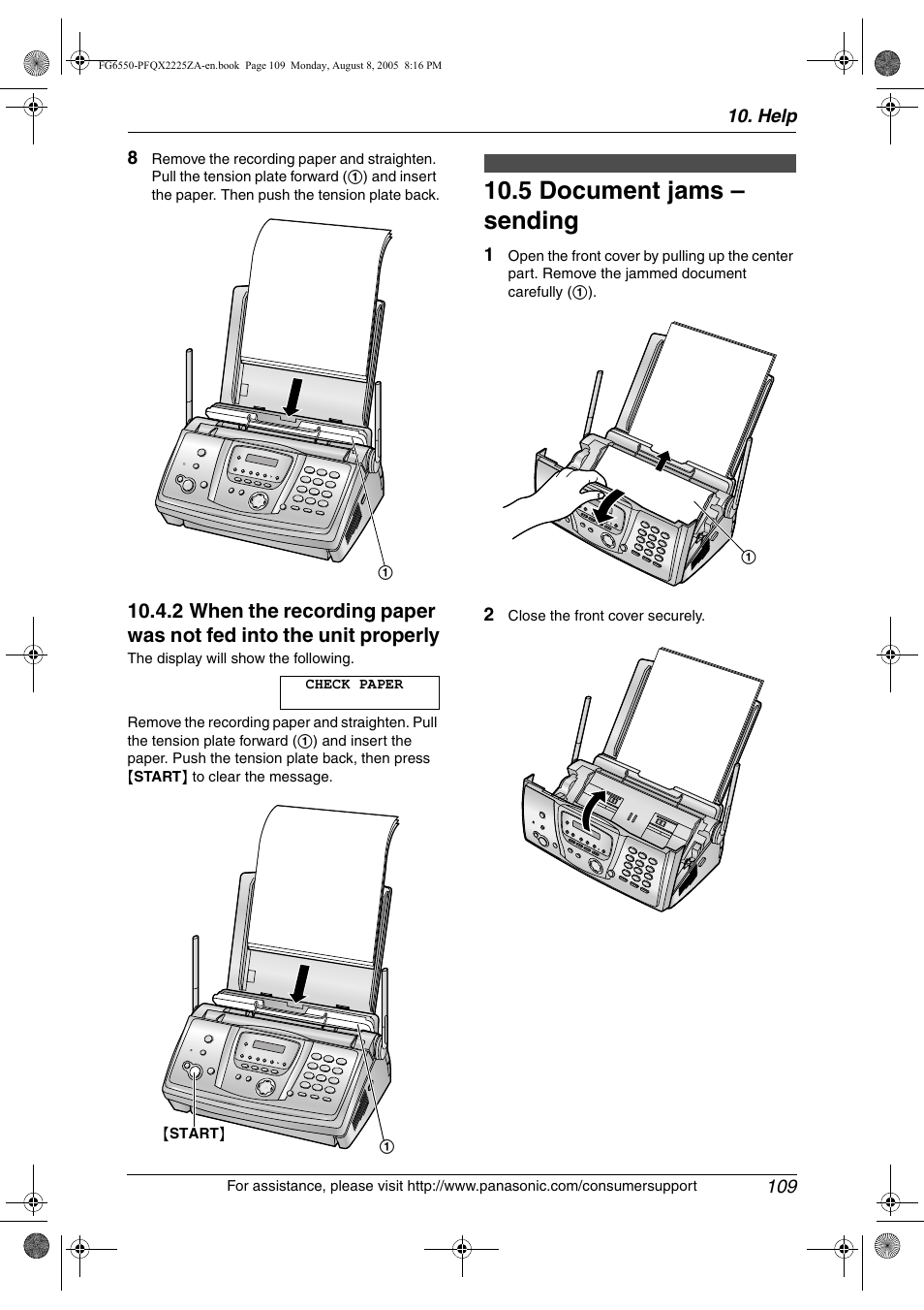 5 document jams – sending, Document jams – sending, 5 document jams – sending | Panasonic KX-FG6550 User Manual | Page 111 / 126