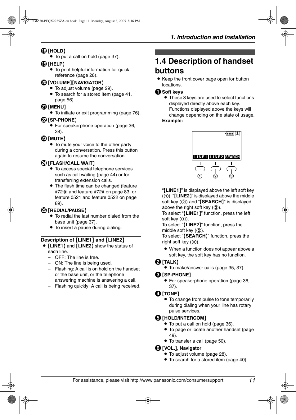 4 description of handset buttons, Description of handset buttons, 4 description of handset buttons | Introduction and installation 11 | Panasonic KX-FG6550 User Manual | Page 13 / 126