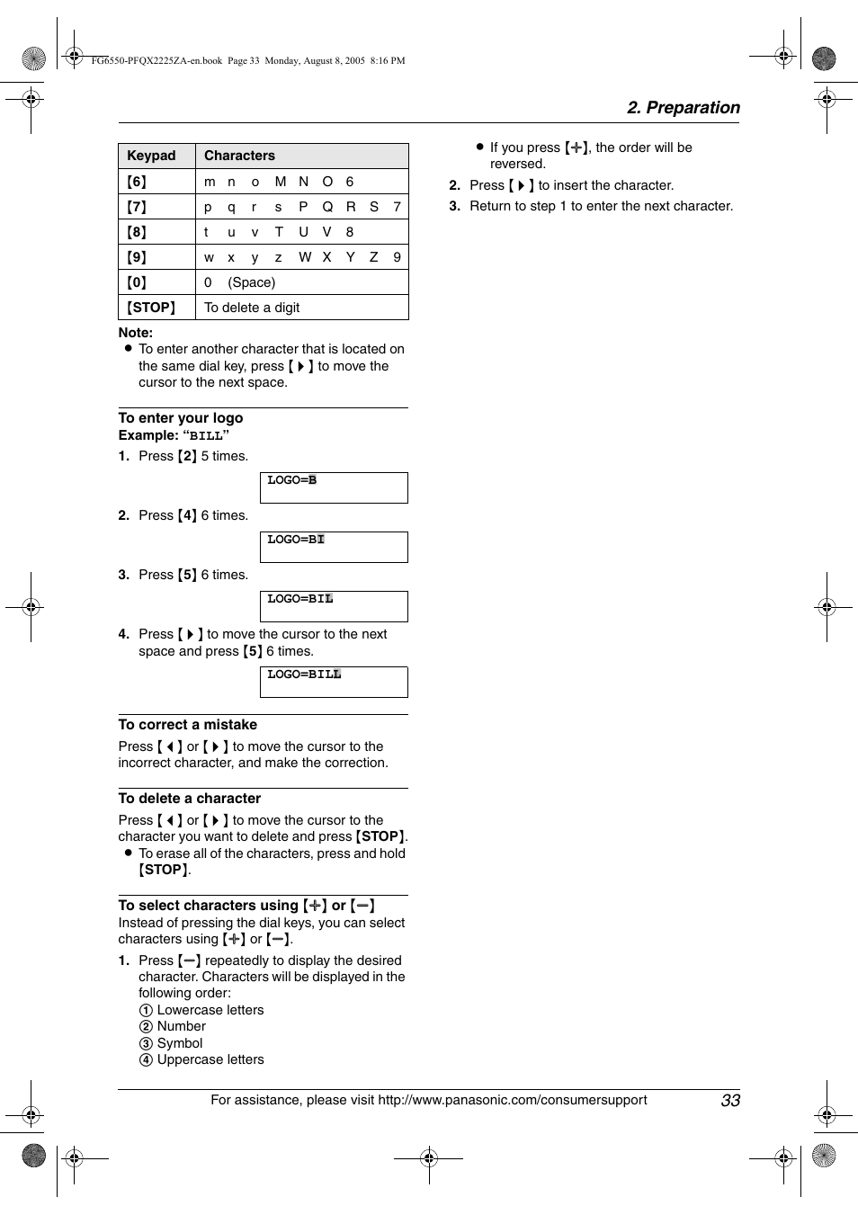 Preparation 33 | Panasonic KX-FG6550 User Manual | Page 35 / 126