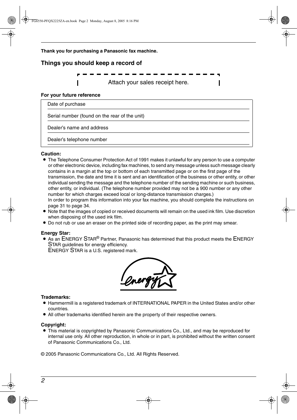Panasonic KX-FG6550 User Manual | Page 4 / 126