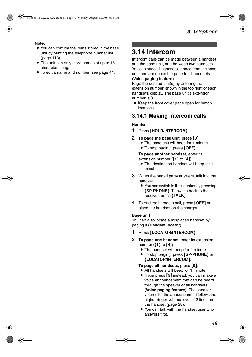 Other features, 14 intercom, Intercom | 14 intercom, 1 making intercom calls | Panasonic KX-FG6550 User Manual | Page 51 / 126