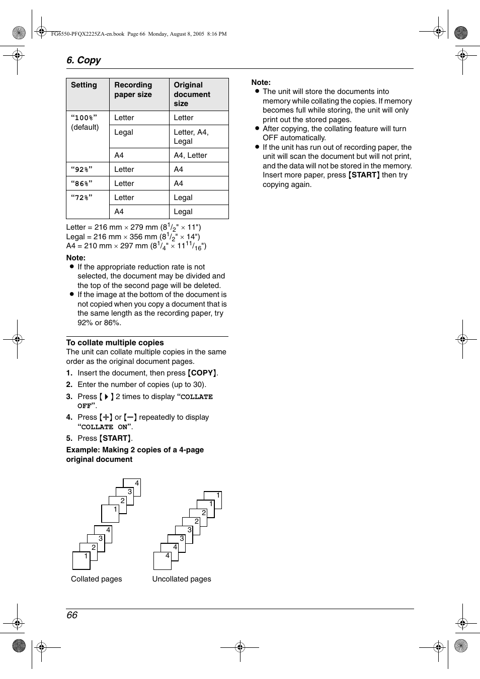 Copy 66 | Panasonic KX-FG6550 User Manual | Page 68 / 126