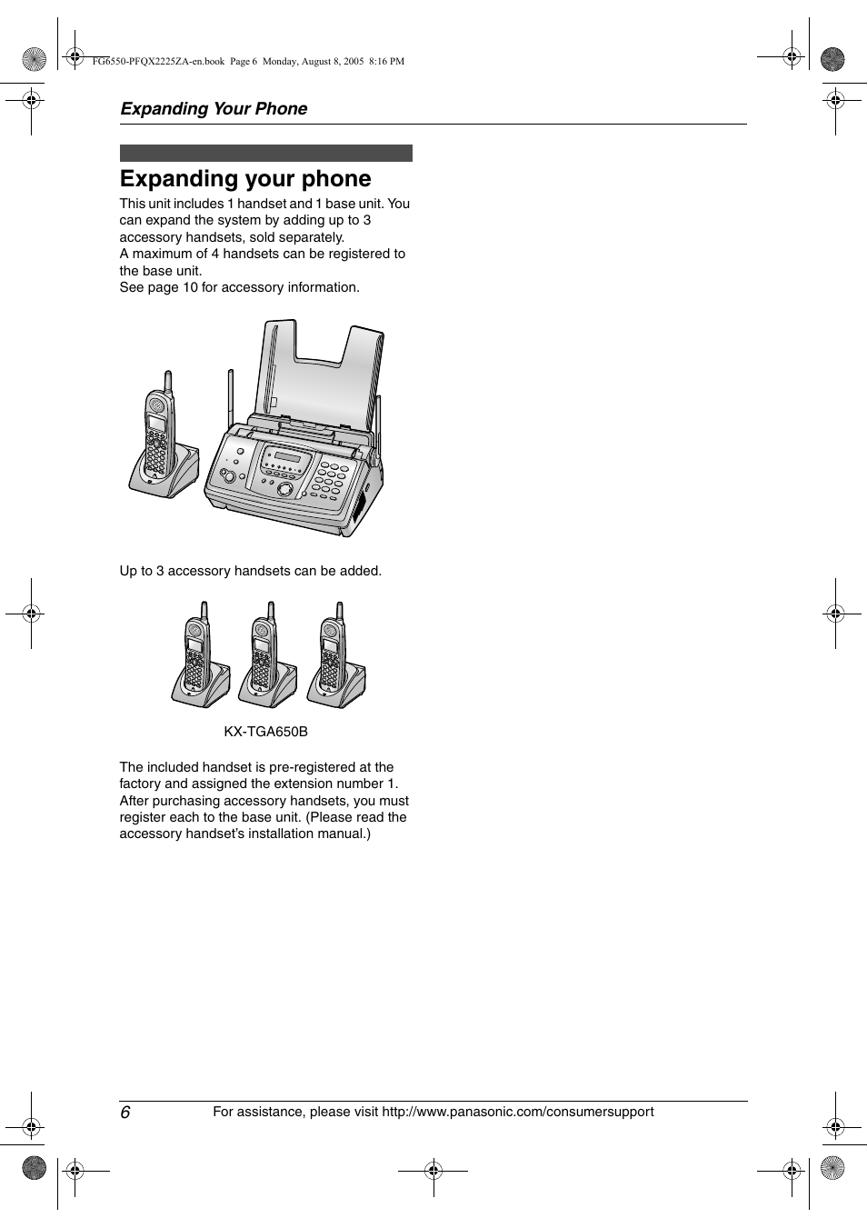 Expanding your phone, Expanding your phone 6 | Panasonic KX-FG6550 User Manual | Page 8 / 126