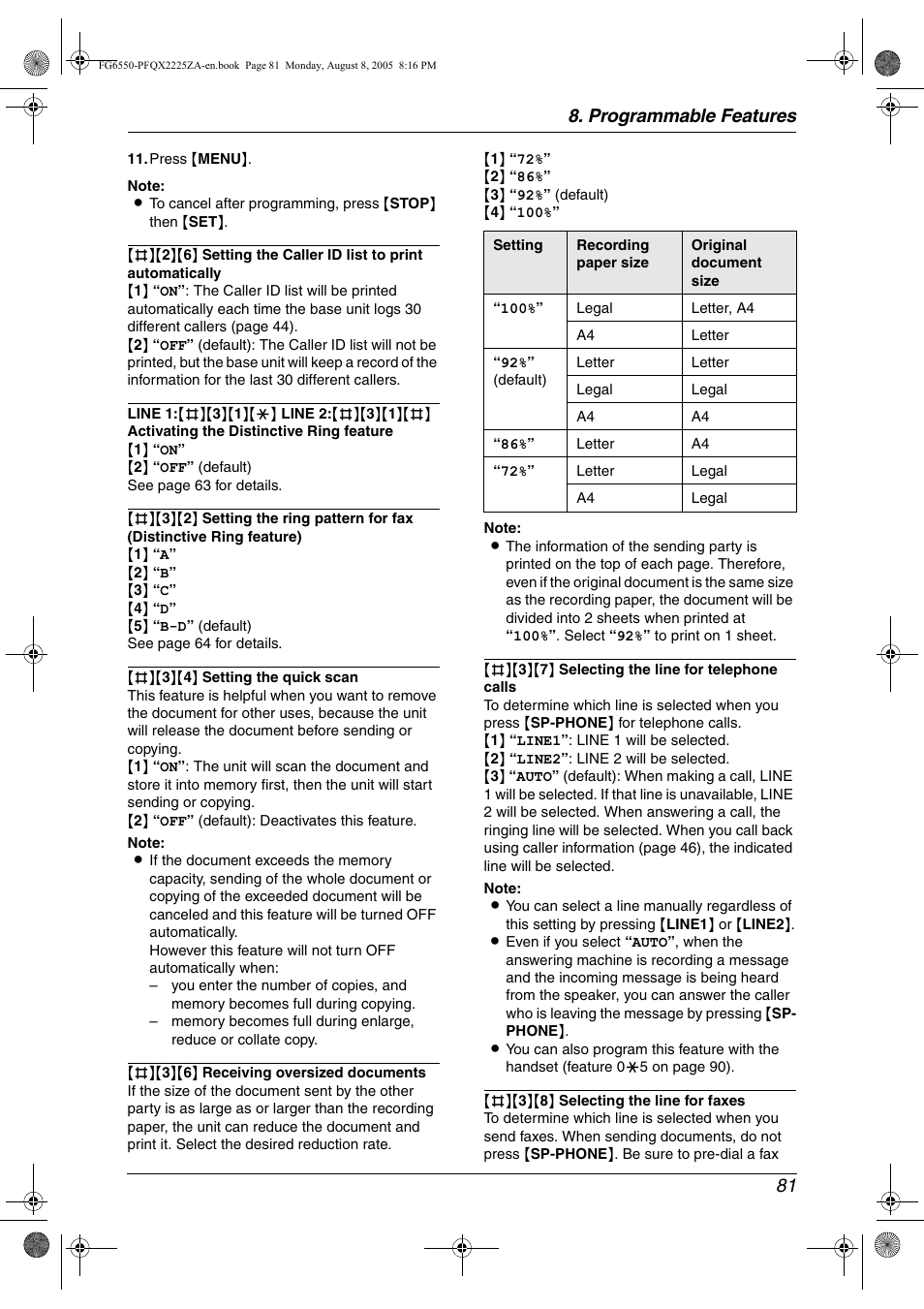 Programmable features 81 | Panasonic KX-FG6550 User Manual | Page 83 / 126