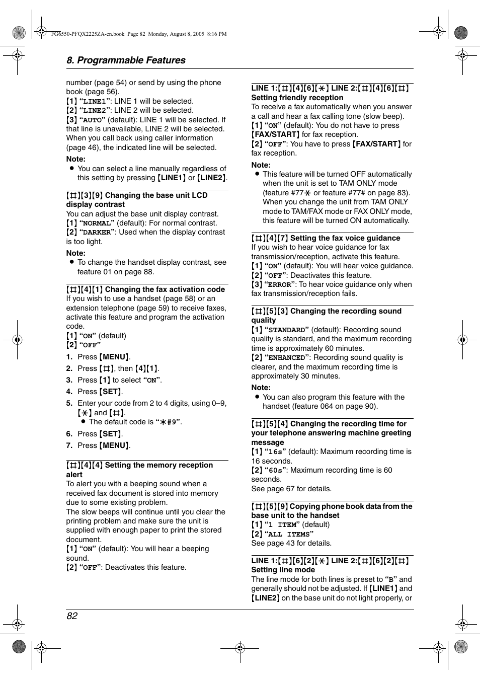 Programmable features 82 | Panasonic KX-FG6550 User Manual | Page 84 / 126