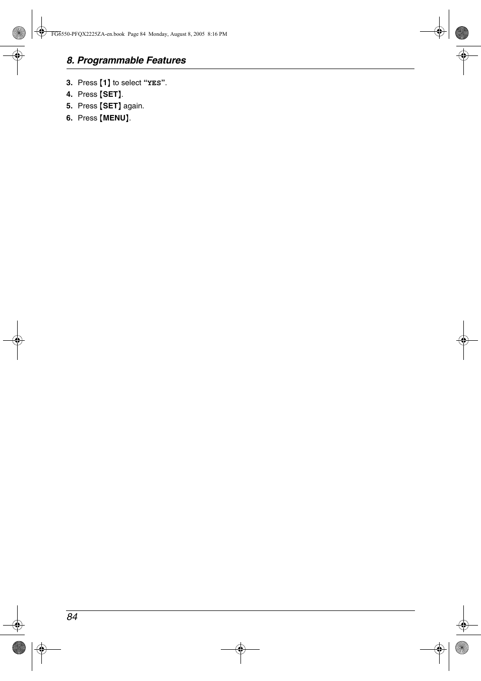 Programmable features 84 | Panasonic KX-FG6550 User Manual | Page 86 / 126