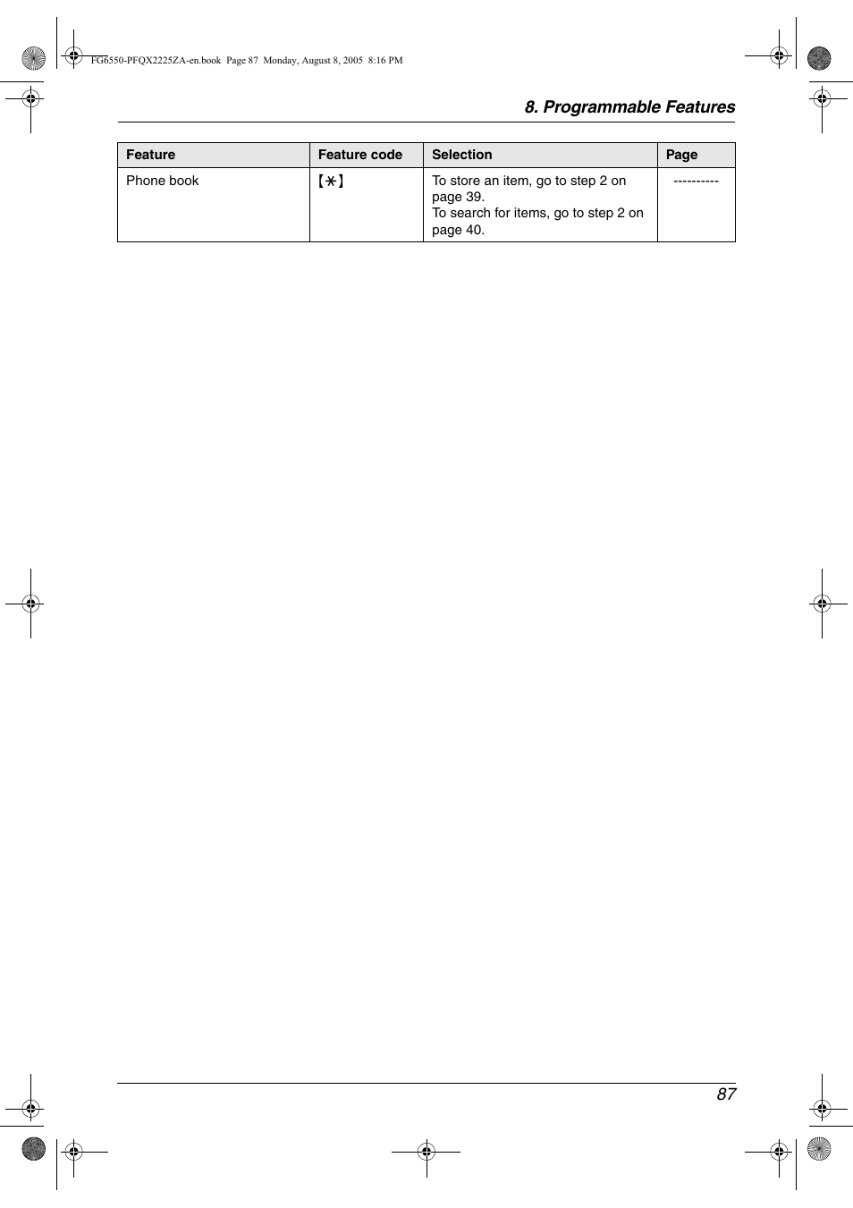Programmable features 87 | Panasonic KX-FG6550 User Manual | Page 89 / 126