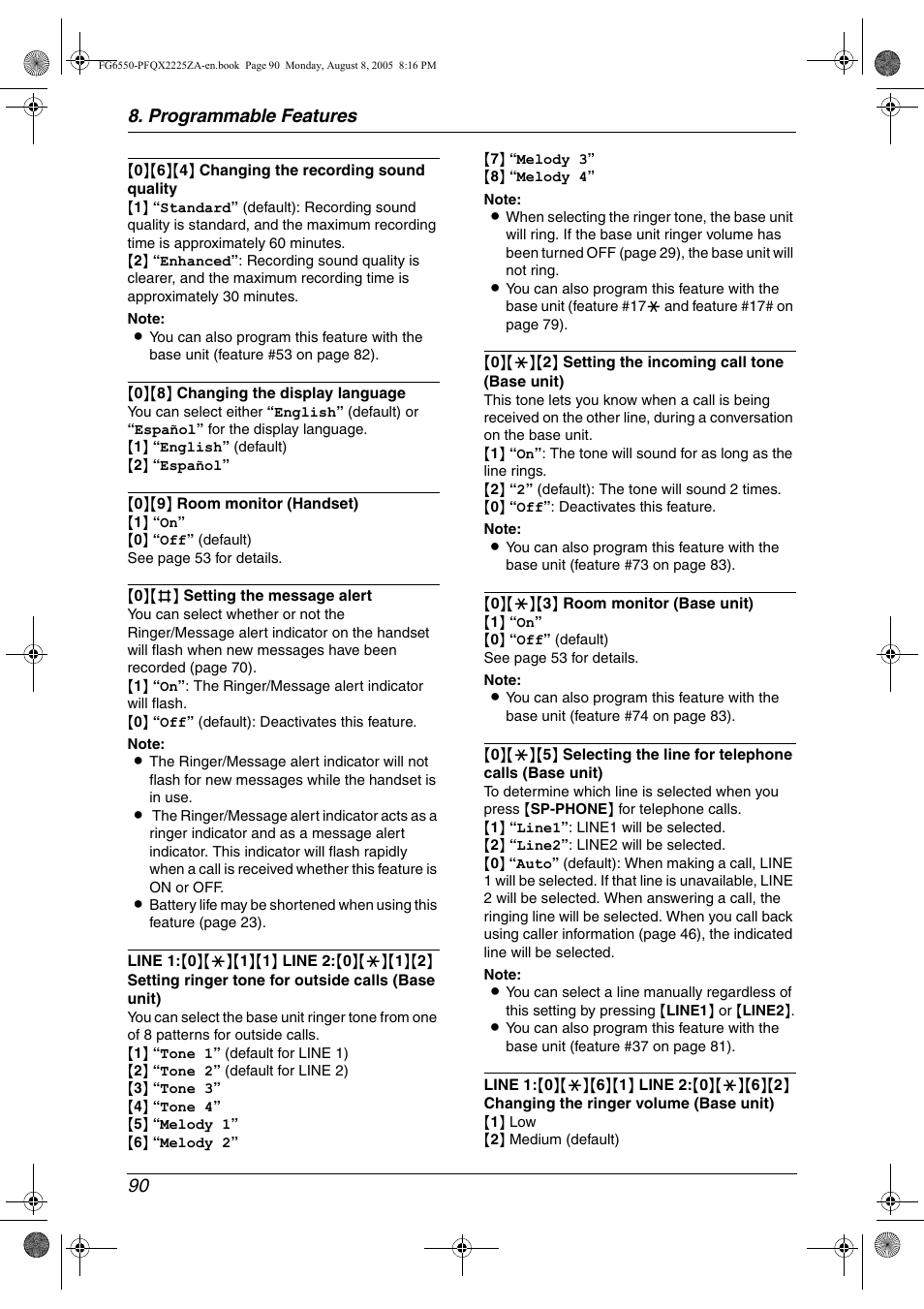 Programmable features 90 | Panasonic KX-FG6550 User Manual | Page 92 / 126