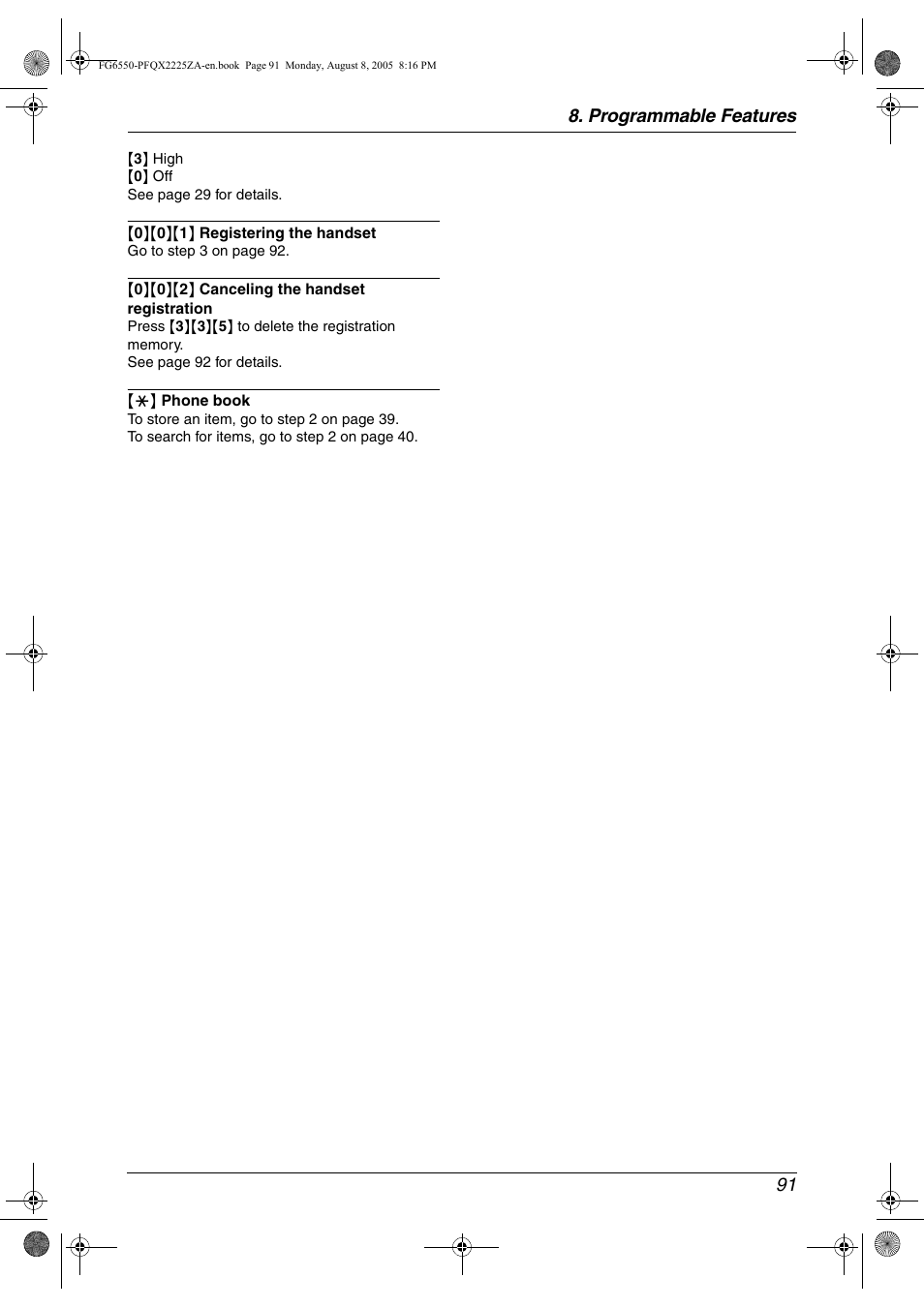 Programmable features 91 | Panasonic KX-FG6550 User Manual | Page 93 / 126