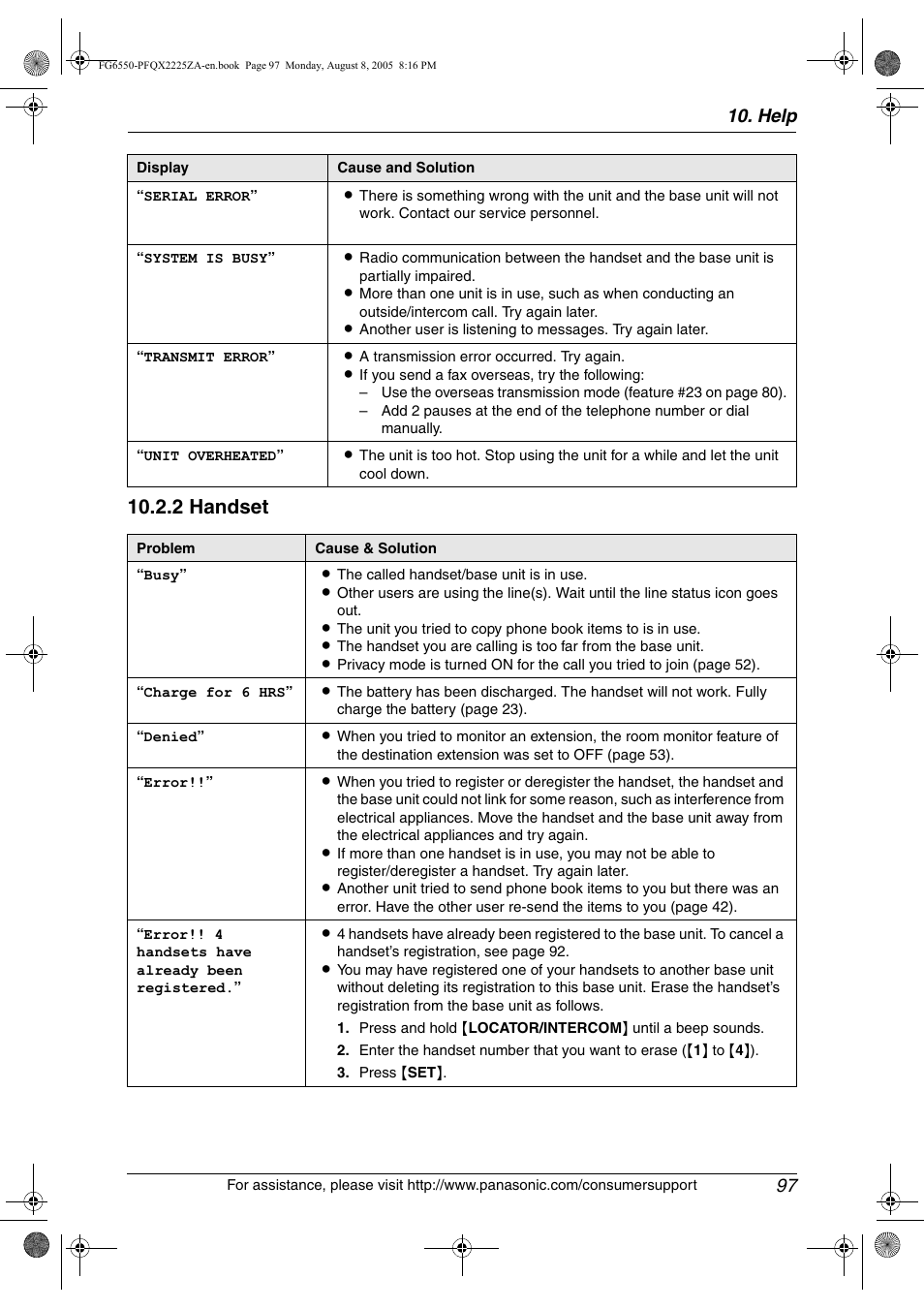 2 handset, Help 97 | Panasonic KX-FG6550 User Manual | Page 99 / 126