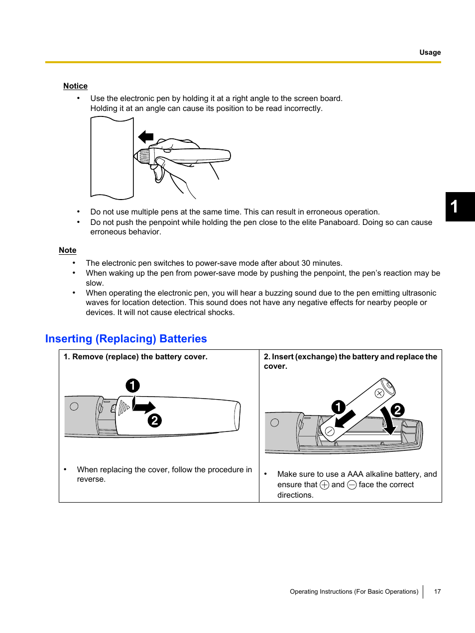 Inserting (replacing) batteries | Panasonic UB-T761 User Manual | Page 17 / 64