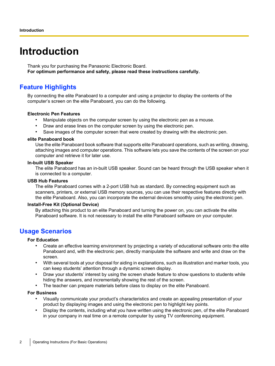 Introduction, Feature highlights, Usage scenarios | Panasonic UB-T761 User Manual | Page 2 / 64