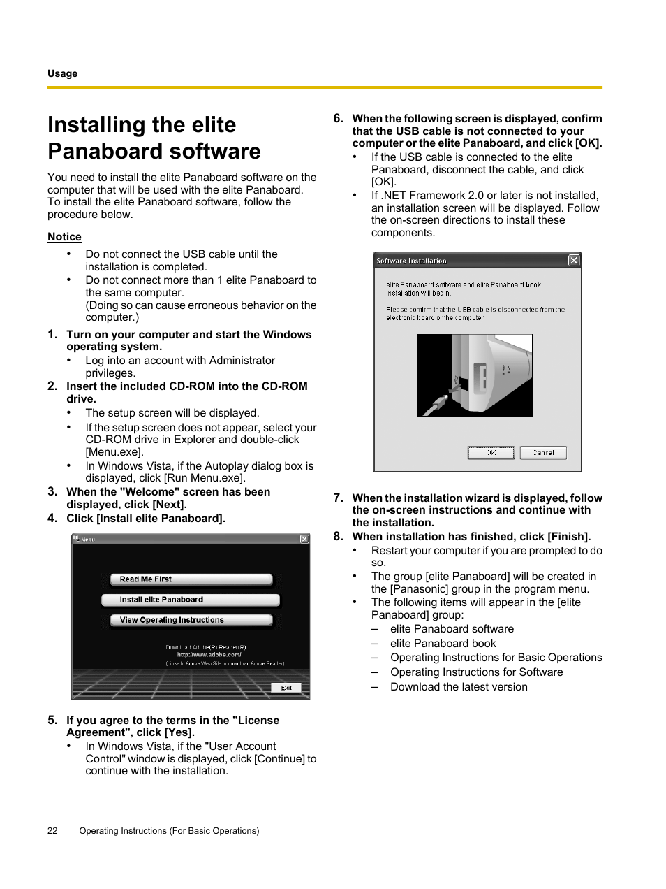 Installing the elite panaboard software | Panasonic UB-T761 User Manual | Page 22 / 64