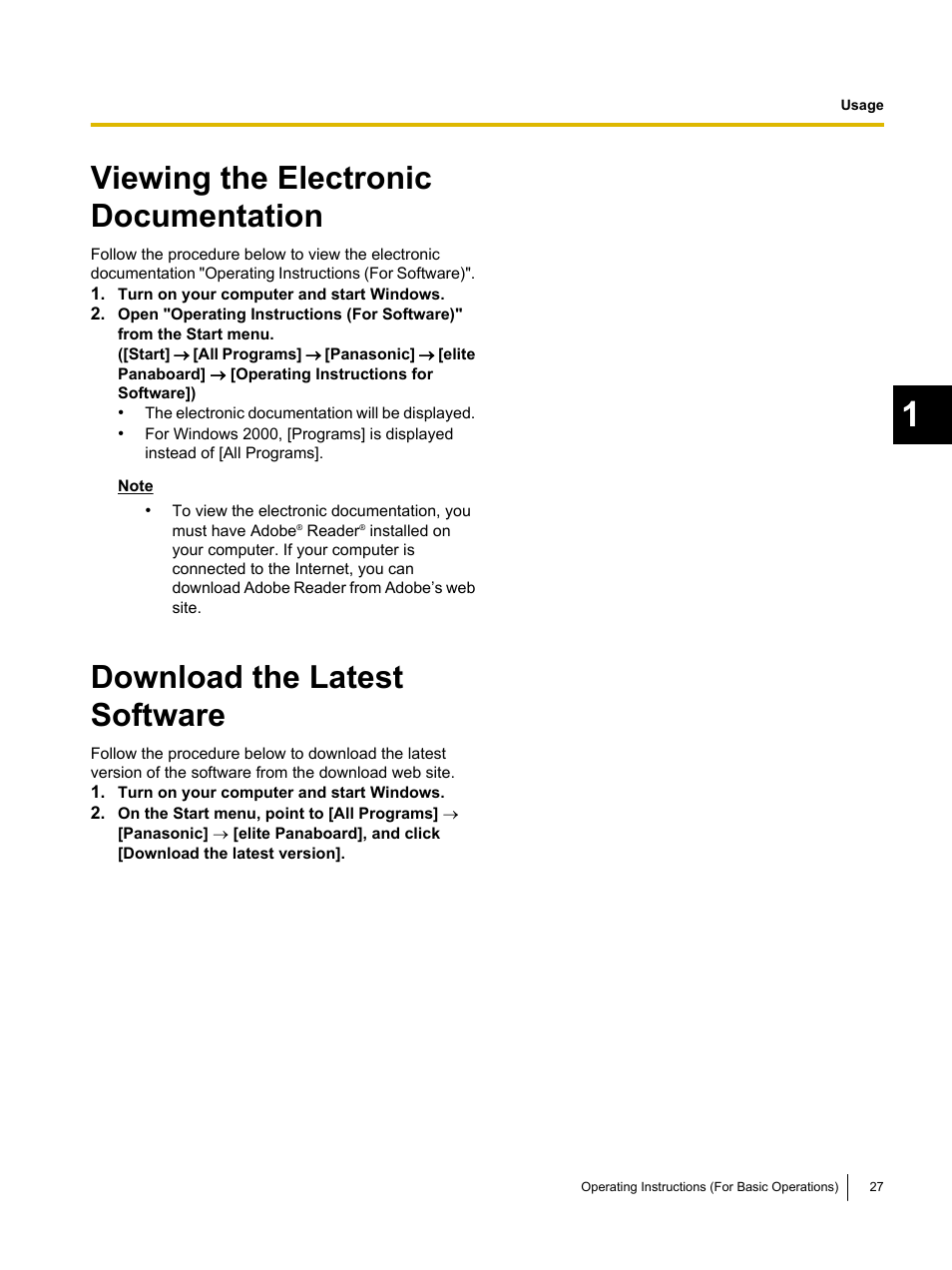 Viewing the electronic documentation, Download the latest software | Panasonic UB-T761 User Manual | Page 27 / 64