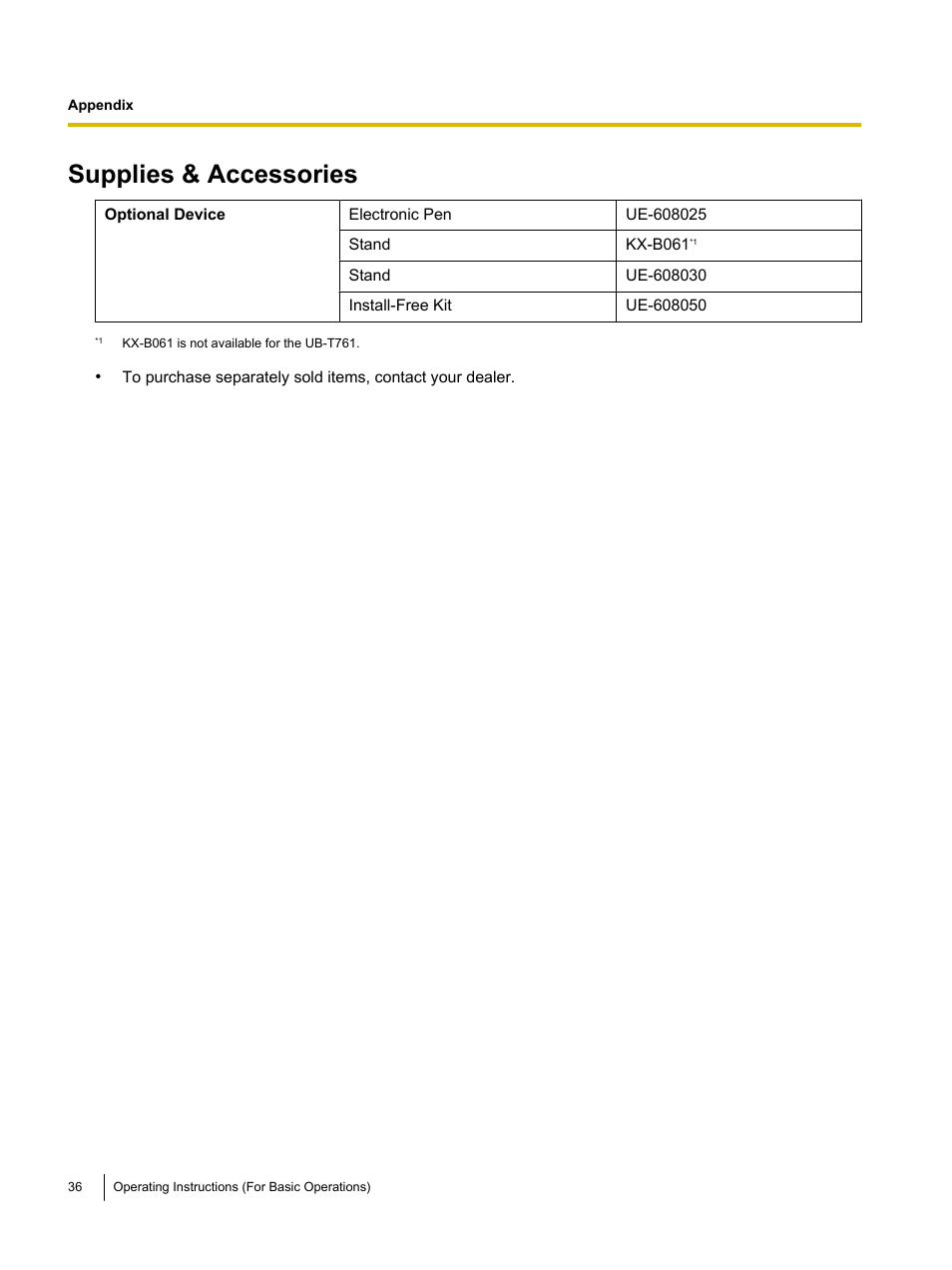 Supplies & accessories | Panasonic UB-T761 User Manual | Page 36 / 64