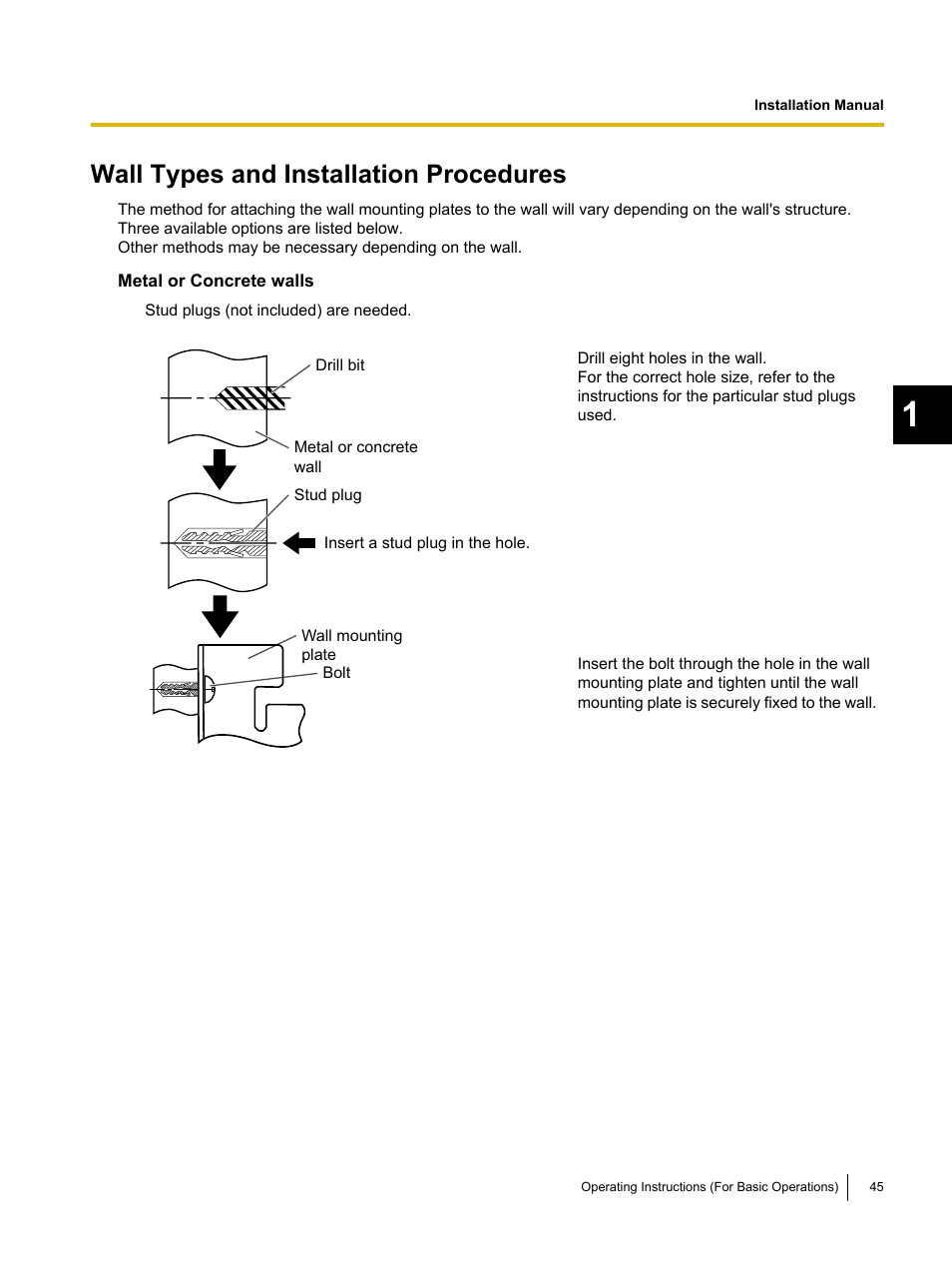 Wall types and installation procedures | Panasonic UB-T761 User Manual | Page 45 / 64