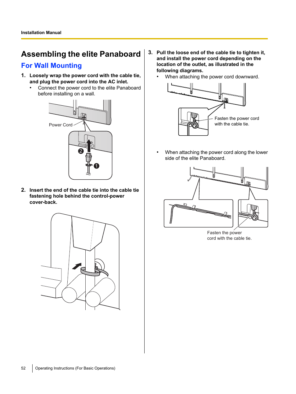 Assembling the elite panaboard, For wall mounting | Panasonic UB-T761 User Manual | Page 52 / 64
