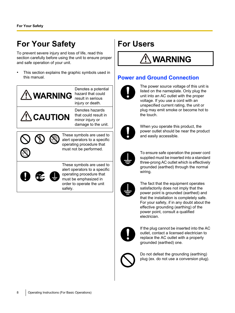 For your safety, For users, Warning | Caution | Panasonic UB-T761 User Manual | Page 8 / 64